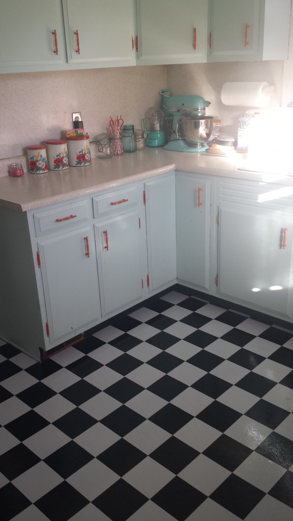 Black and white checkerboard flooring
