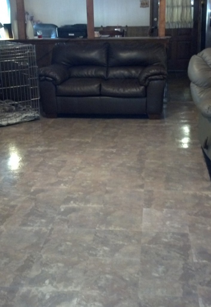 Picture of peel and stick floor tile installed
