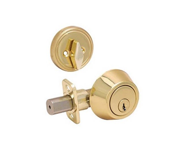 Deadbolt Lock, Single Cylinder, Polished Brass Mazer Wholesale, Inc.